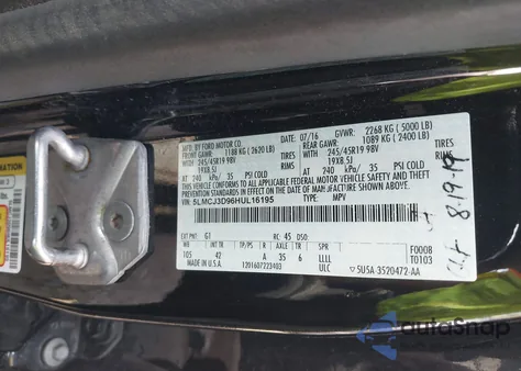 2017 Lincoln Mkc Reserve из США, поврежденный, VIN 5LMCJ3D96HUL16195